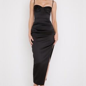 House of CB Flora Black Satin Corset Midi Dress